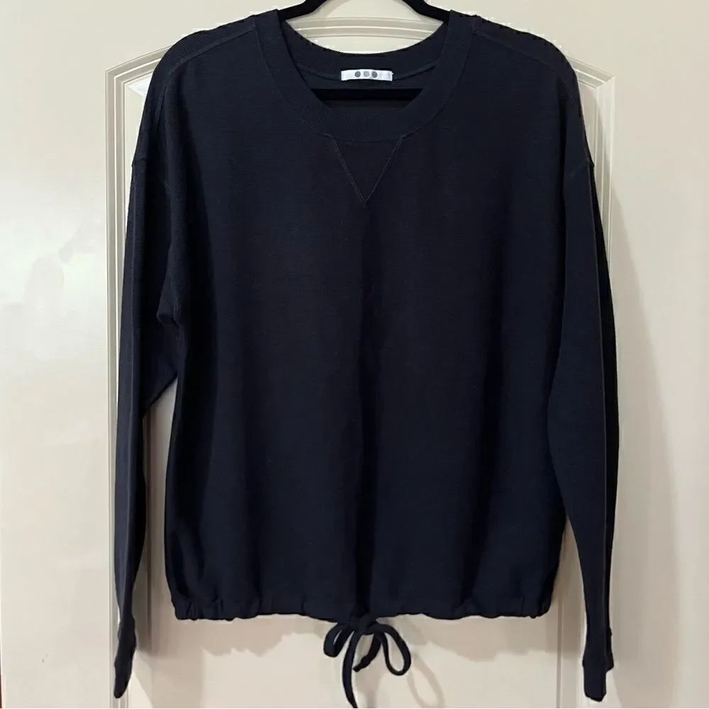 NWT THREE DOTS Flatlock Rib Long Sleeve Sweater Black Women’s Size Large